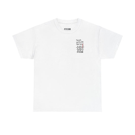 Think Outside the Box T-Shirt — Tic-Tac-Toe Graphic Tee (Back Print)