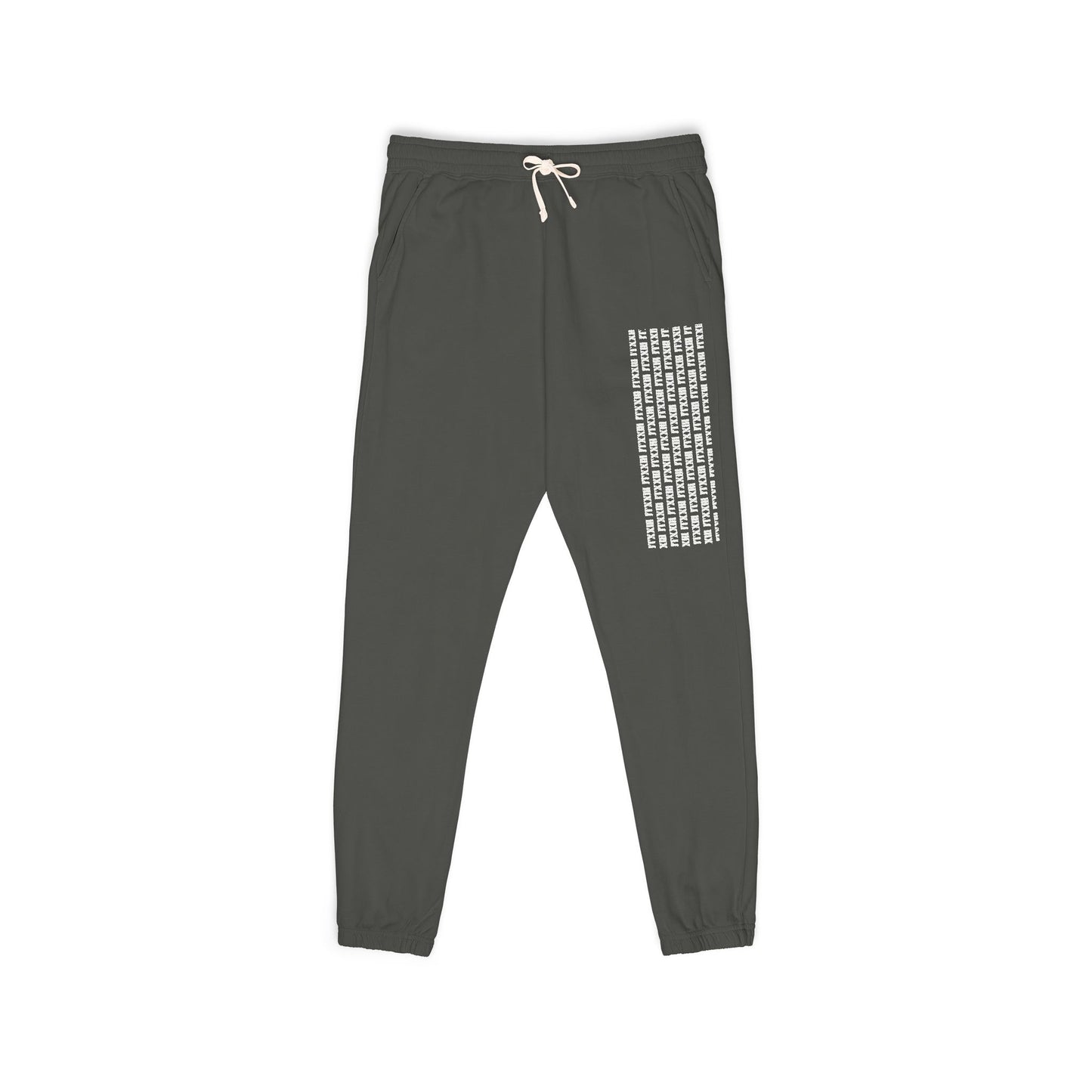 Graphic Joggers — Vertical Text Fleece Sweatpants  🎟️ 12 entradas