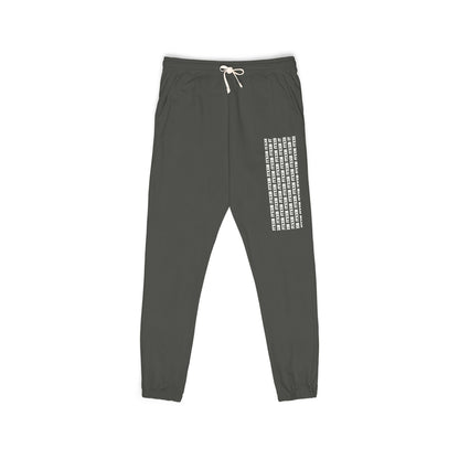 Graphic Joggers — Vertical Text Fleece Sweatpants  🎟️ 12 entradas
